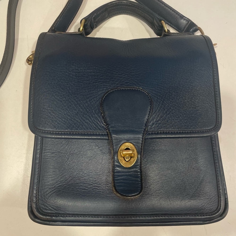 Vintage Coach Navy Leather Satchel with Gold Hardware